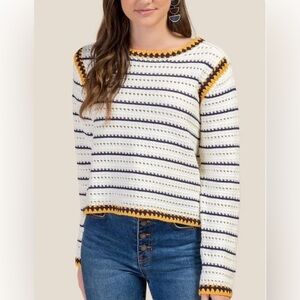 Alya Crocket Cream Pullover Sweater Size Large Bohemian Cottagecore Cotton Knit